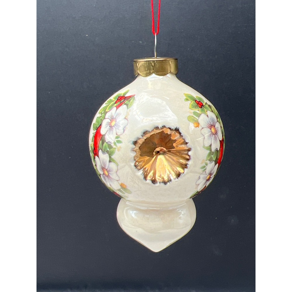 Vintage Ceramic Floral Christmas Ornament‎ Teardrop Reflector indent